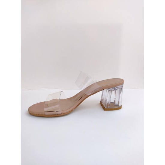 BABLİSOK M03 ŞEFFAF TOPUKLU ÇİFT BANT KADIN ABİYE SANDALET
